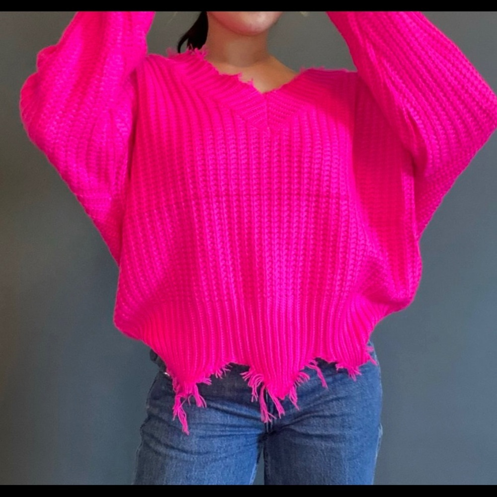 Hot pink oversized knit sweater